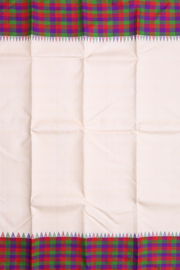 Kanchipuram Silk Saree In Ivory With Contrast Border