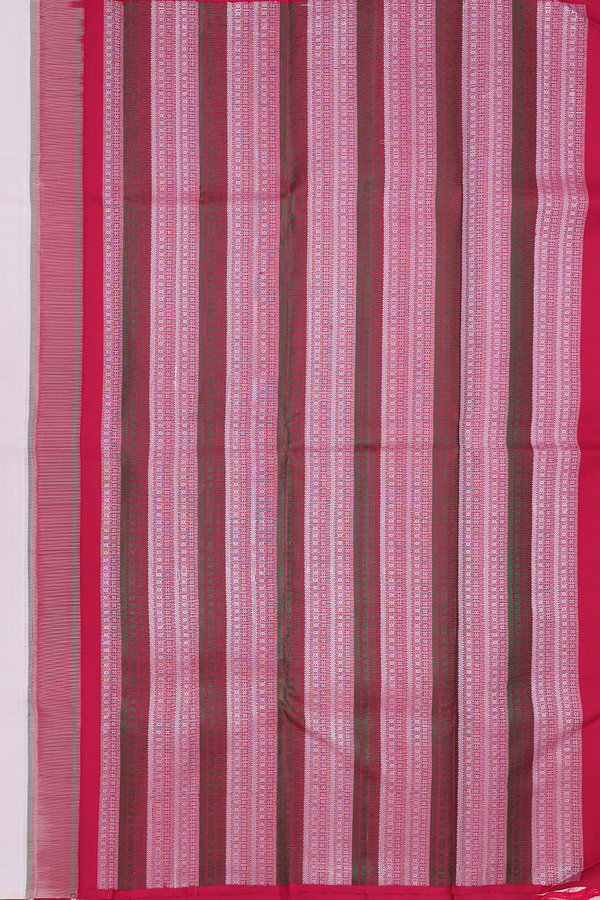 Kanchipuram Silk Saree In Ivory With Parrot Buttas