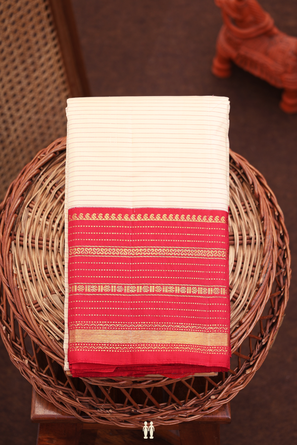 Kanchipuram Silk Saree In Ivory With Stripes Design