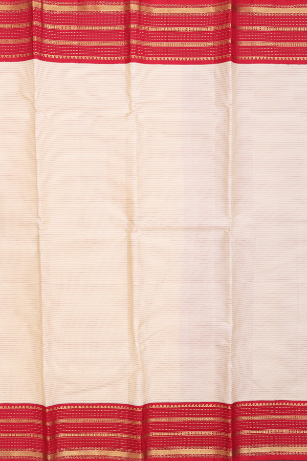 Kanchipuram Silk Saree In Ivory With Stripes Design