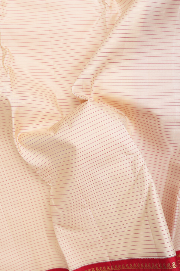 Kanchipuram Silk Saree In Ivory With Stripes Design