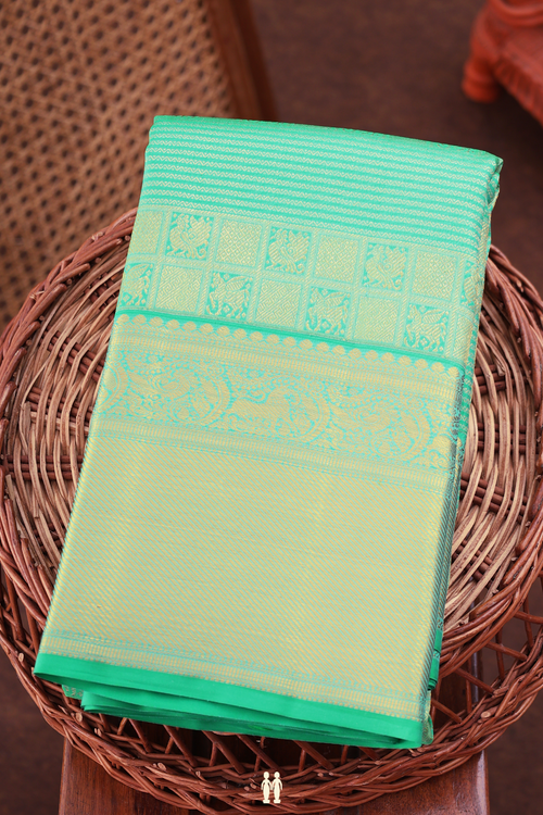 Kanchipuram Silk Saree In Aqua Green With Brocade Design