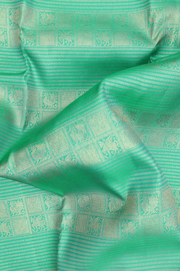 Kanchipuram Silk Saree In Aqua Green With Brocade Design