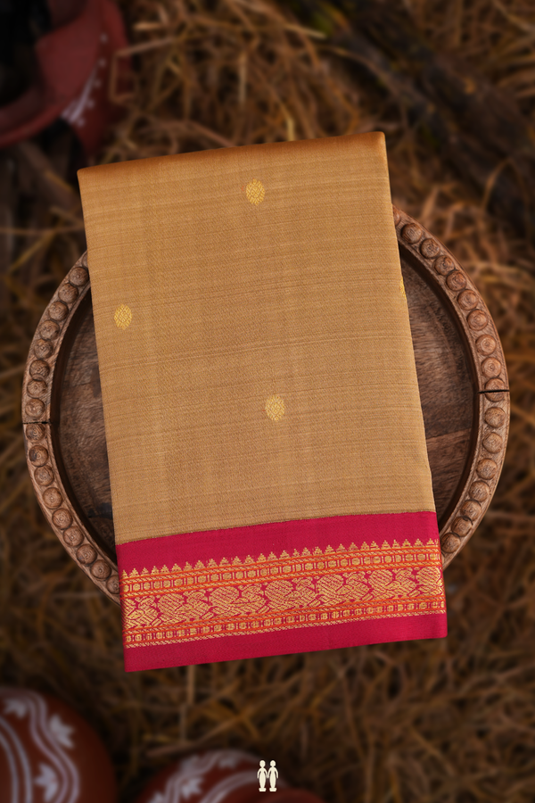 Kanchipuram Silk Saree In Khaki Brown With Chakram Buttas