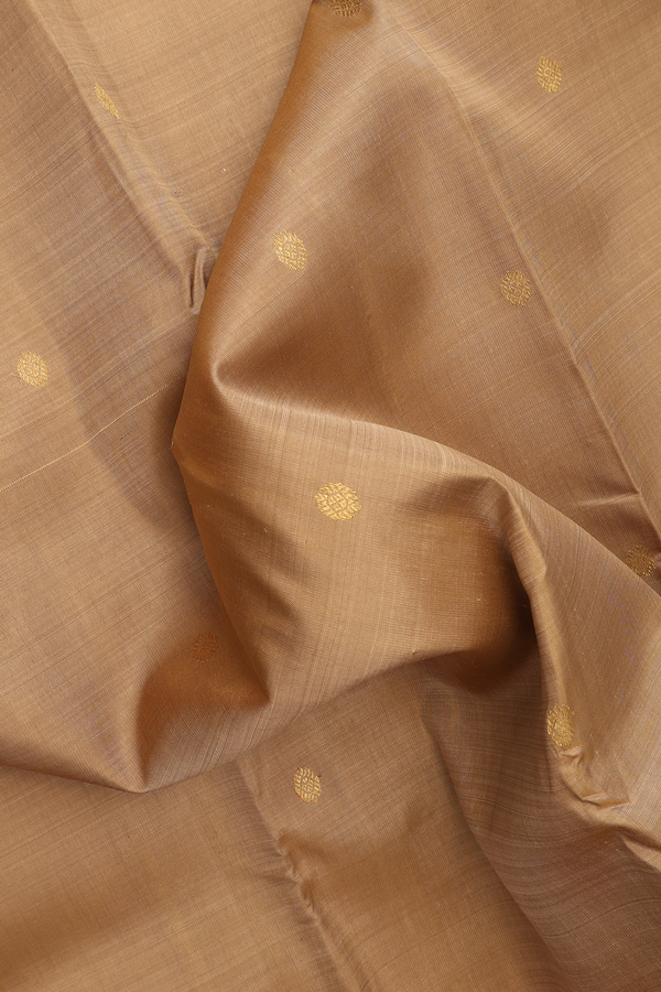 Kanchipuram Silk Saree In Khaki Brown With Chakram Buttas