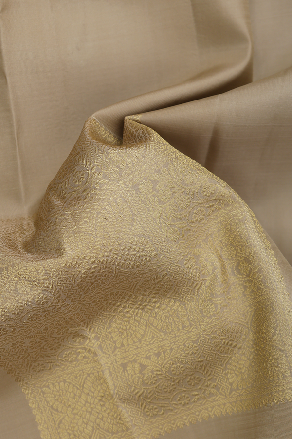 Kanchipuram Silk Saree In Khaki With Mandala Design