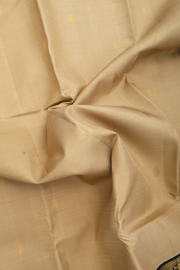 Kanchipuram Silk Saree In Khaki With Zari Buttas