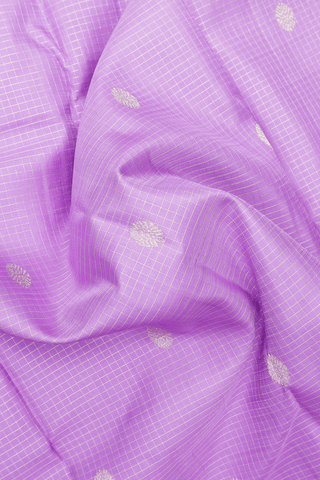Kanchipuram Silk Saree In Lavender Along Checks With Buttas
