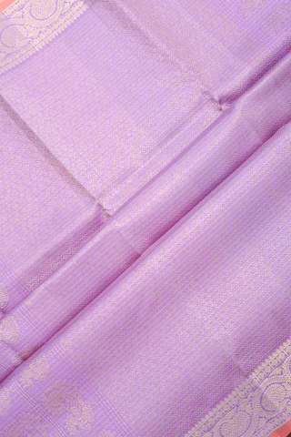 Kanchipuram Silk Saree In Lavender Along Checks With Buttas