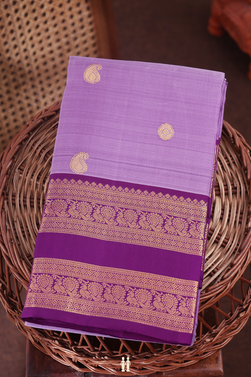 Kanchipuram Silk Saree In Lavender With Paisley Buttas
