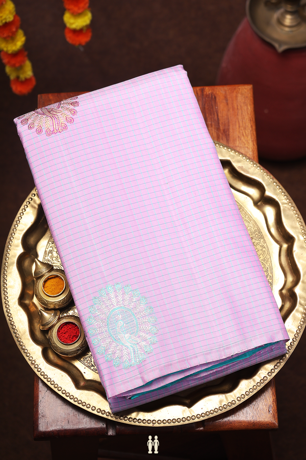 Kanchipuram Silk Saree In Lavender With Checks Along Motifs