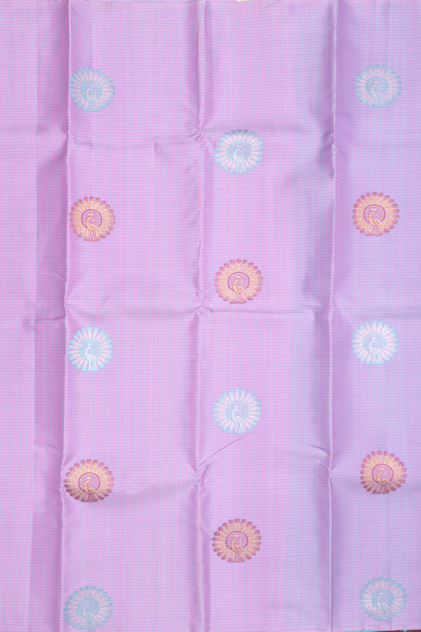 Kanchipuram Silk Saree In Lavender With Checks Along Motifs
