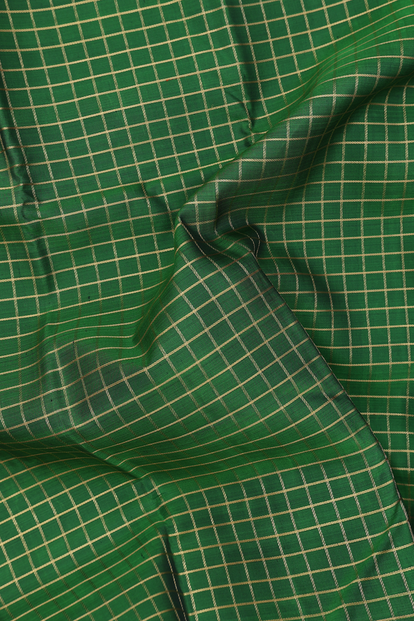 Kanchipuram Silk Saree In Leaf Green With Checks Design