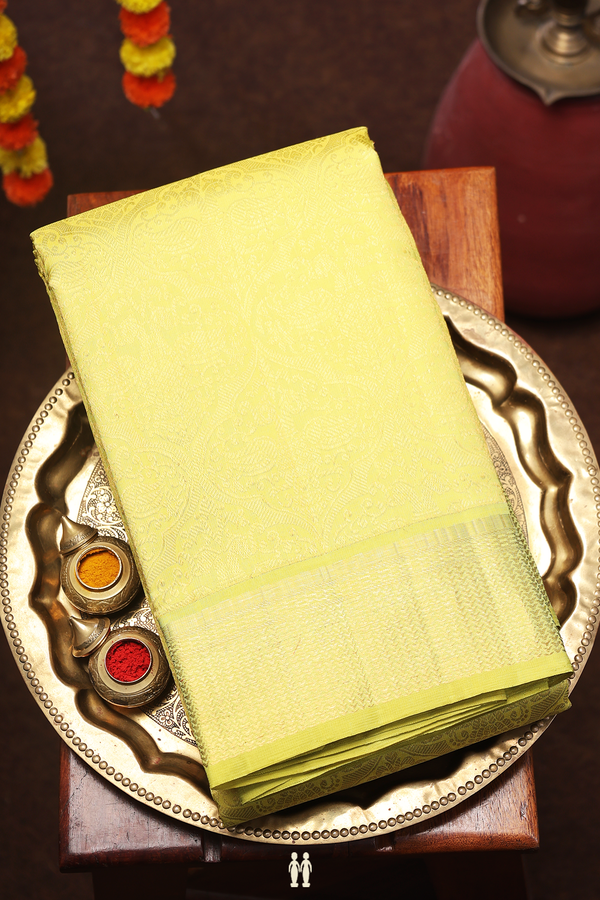 Kanchipuram Silk Saree In Lemon Yellow With Iruthalai Pakshi