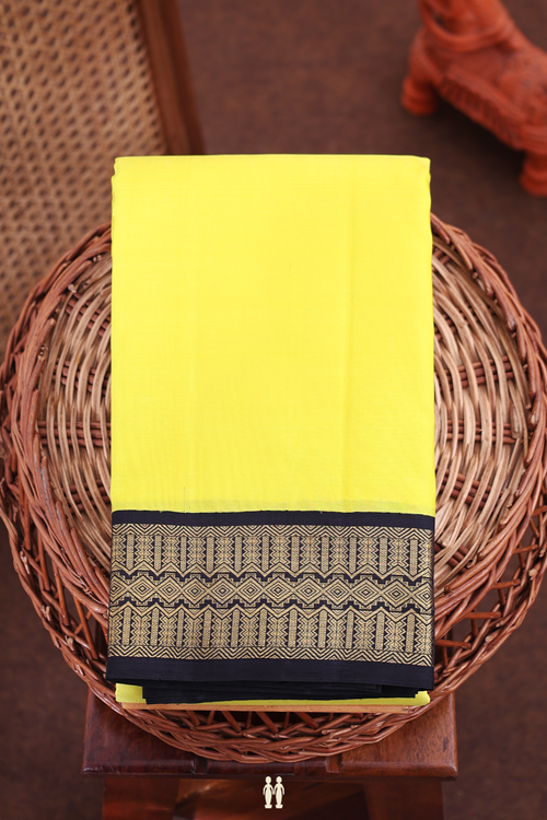 Kanchipuram Silk Saree In Lemon Yellow With Korvai Border