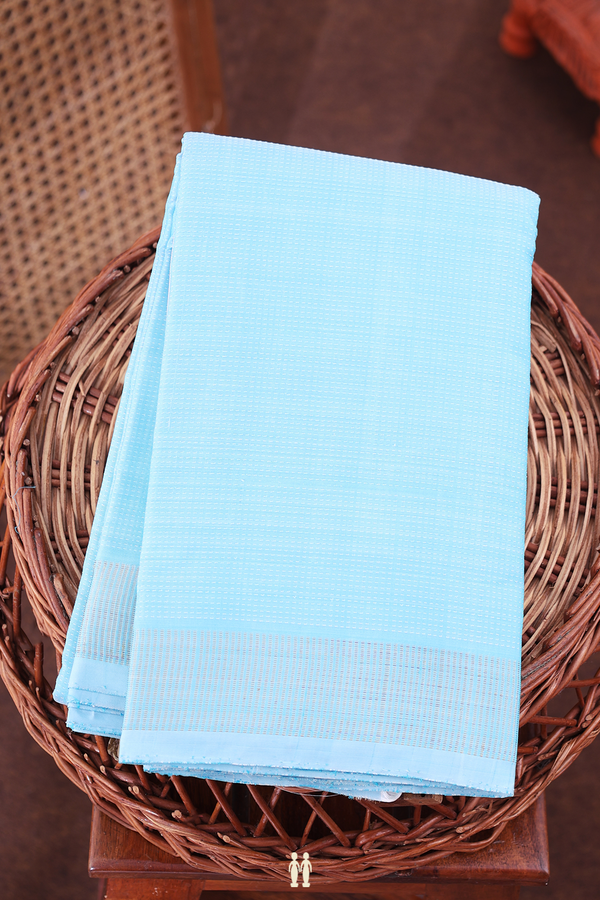 Kanchipuram Silk Saree In Light Blue With Stripes Design