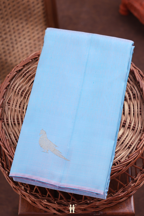 Kanchipuram Silk Saree In Light Blue With Stripes Design