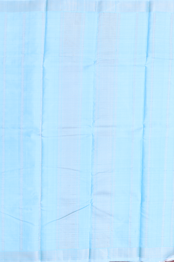 Kanchipuram Silk Saree In Light Blue With Stripes Design