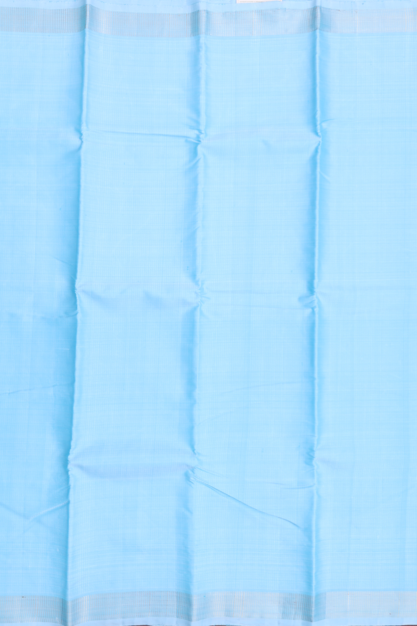 Kanchipuram Silk Saree In Light Blue With Stripes Design