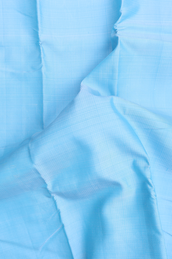 Kanchipuram Silk Saree In Light Blue With Stripes Design