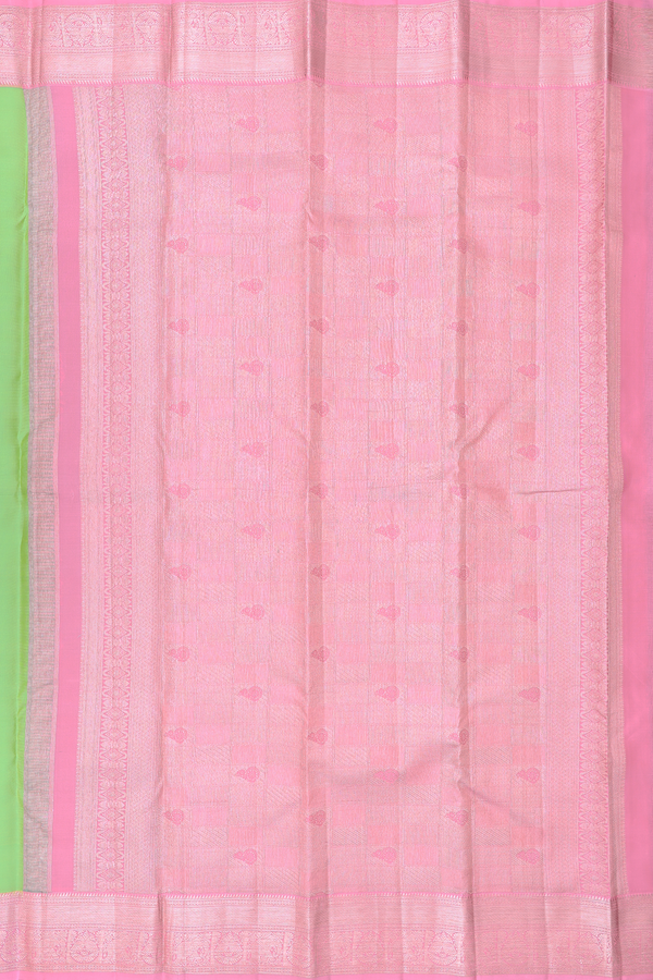 Kanchipuram Silk Saree In Light Green With Peacock Buttas