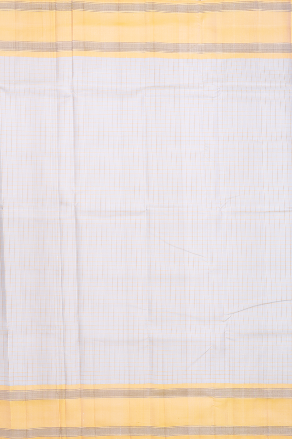 Kanchipuram Silk Saree In Light Grey With Checks Design