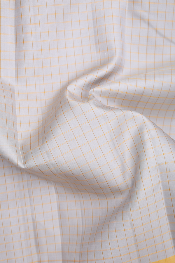 Kanchipuram Silk Saree In Light Grey With Checks Design