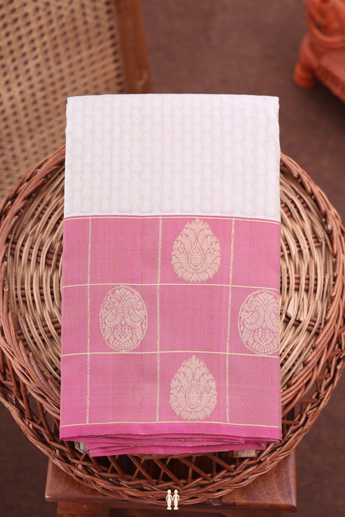 Kanchipuram Silk Saree In Light Grey With Jacquard Pattern