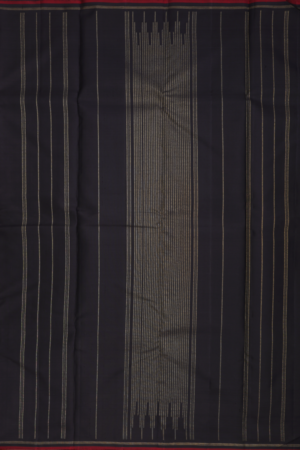 Kanchipuram Silk Saree In Light Grey With Stripes Design