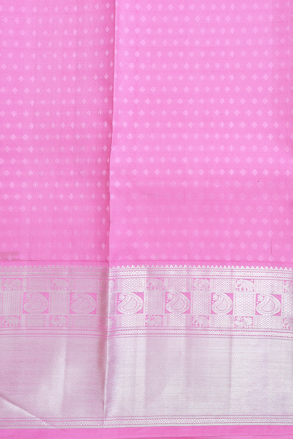 Kanchipuram Silk Saree In Light Grey With Stripes Design