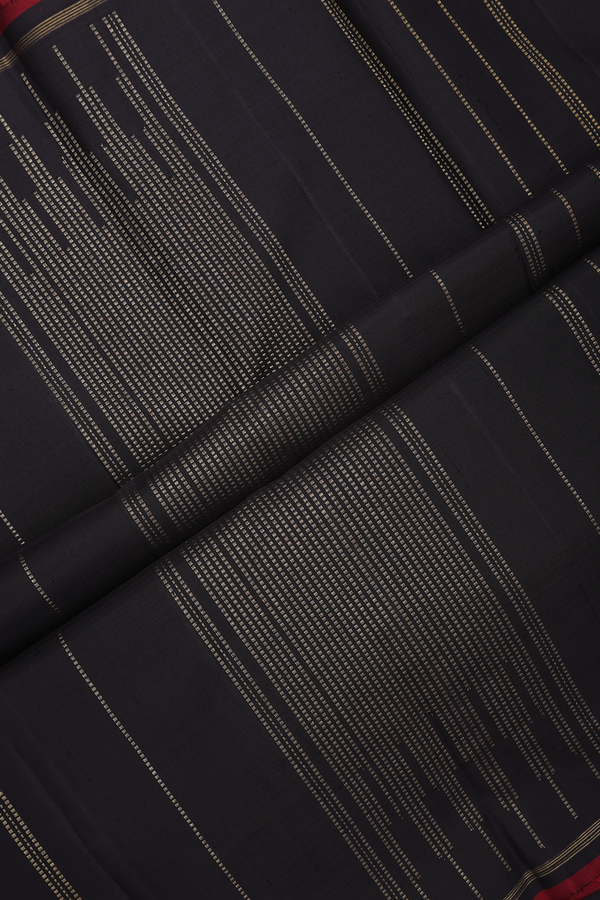 Kanchipuram Silk Saree In Light Grey With Stripes Design