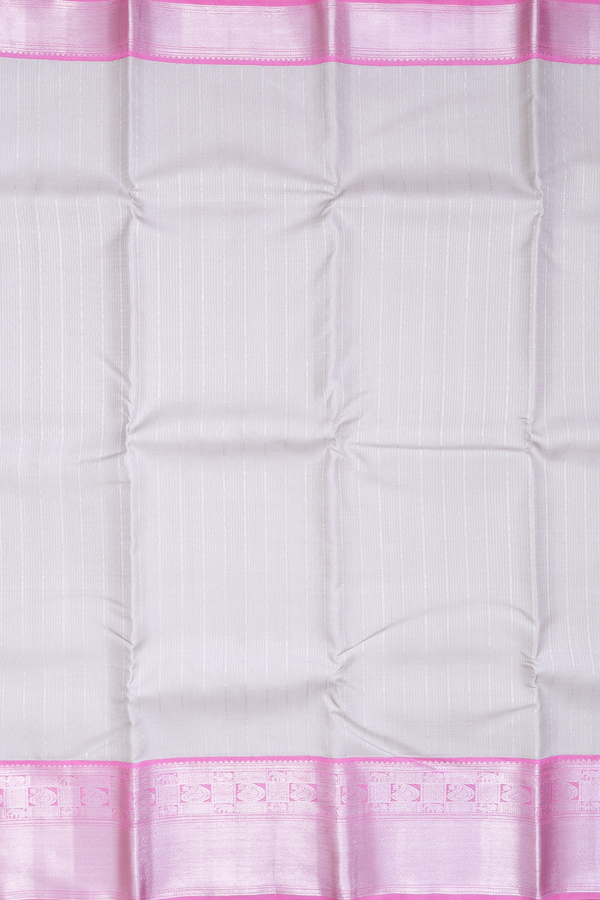Kanchipuram Silk Saree In Light Grey With Stripes Design