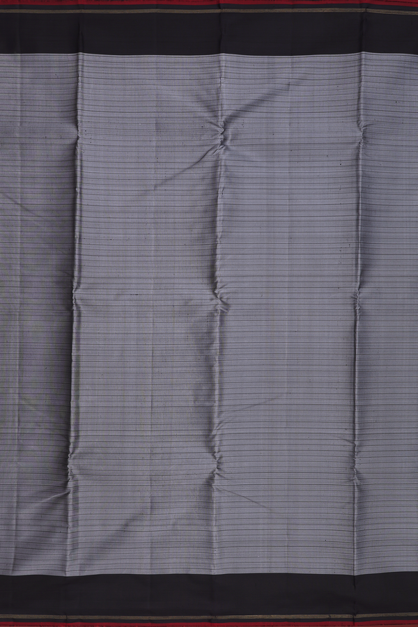 Kanchipuram Silk Saree In Light Grey With Stripes Design