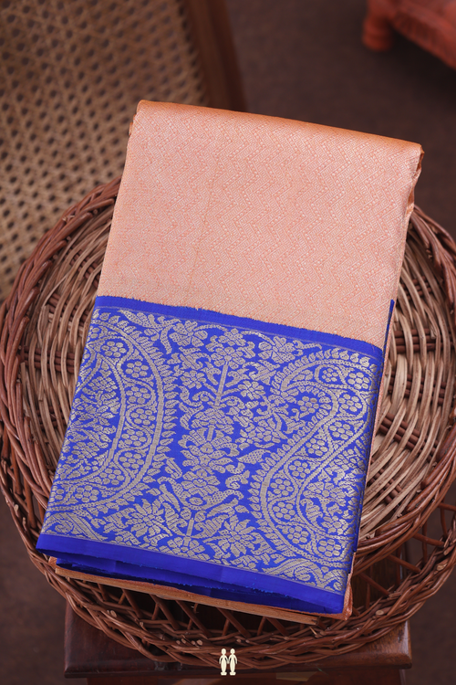 Kanchipuram Silk Saree In Light Orange With Chevron Design