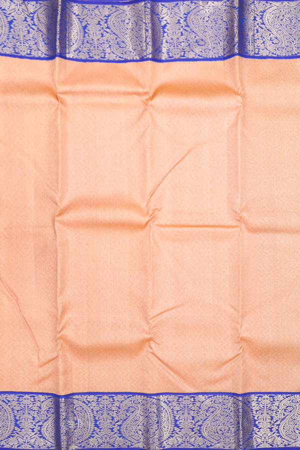 Kanchipuram Silk Saree In Light Orange With Chevron Design