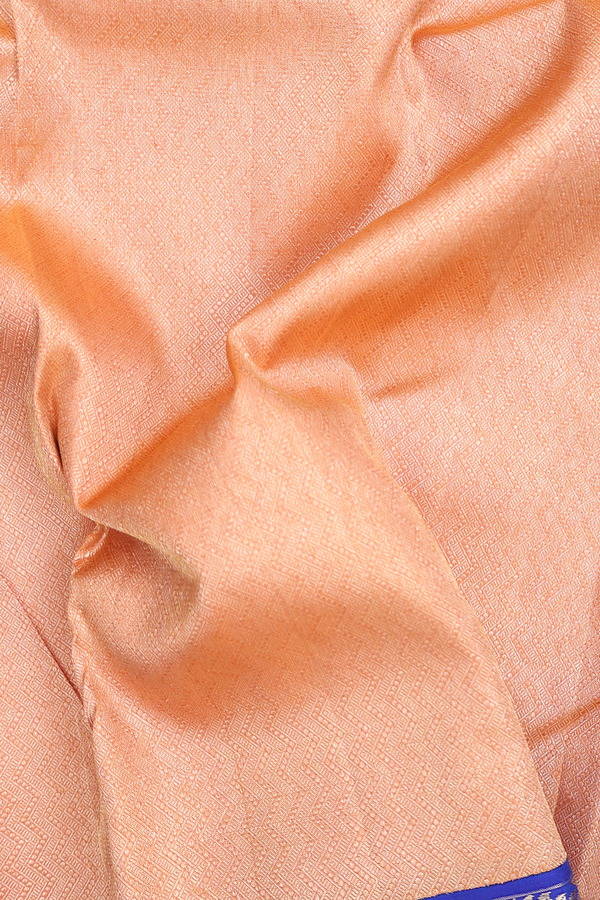 Kanchipuram Silk Saree In Light Orange With Chevron Design