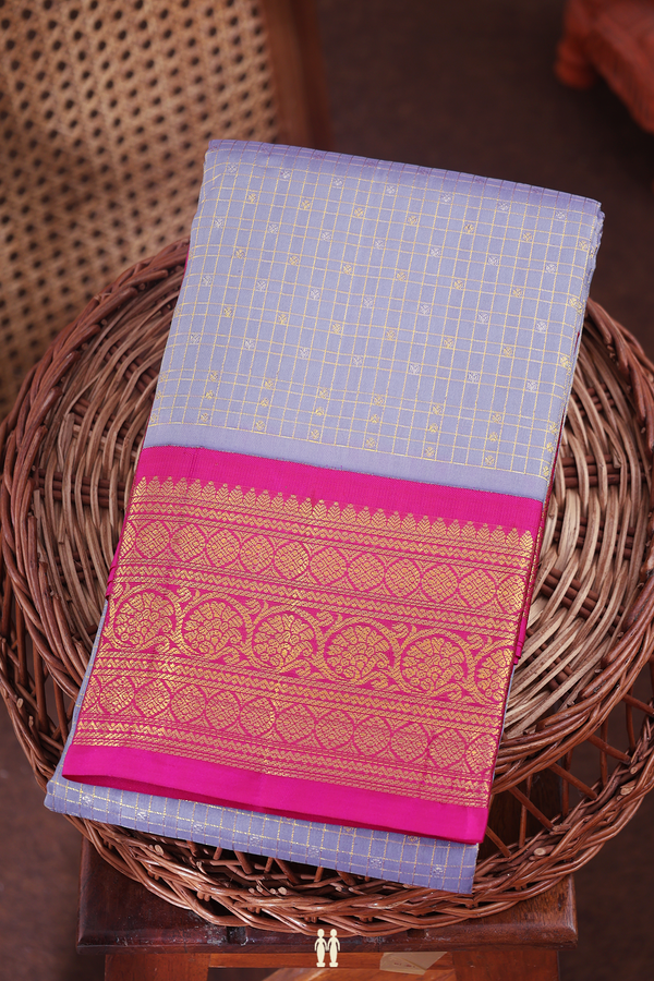 Kanchipuram Silk Saree In Light Purple With Checks Design