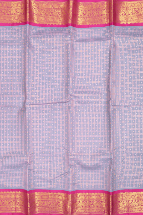 Kanchipuram Silk Saree In Light Purple With Checks Design