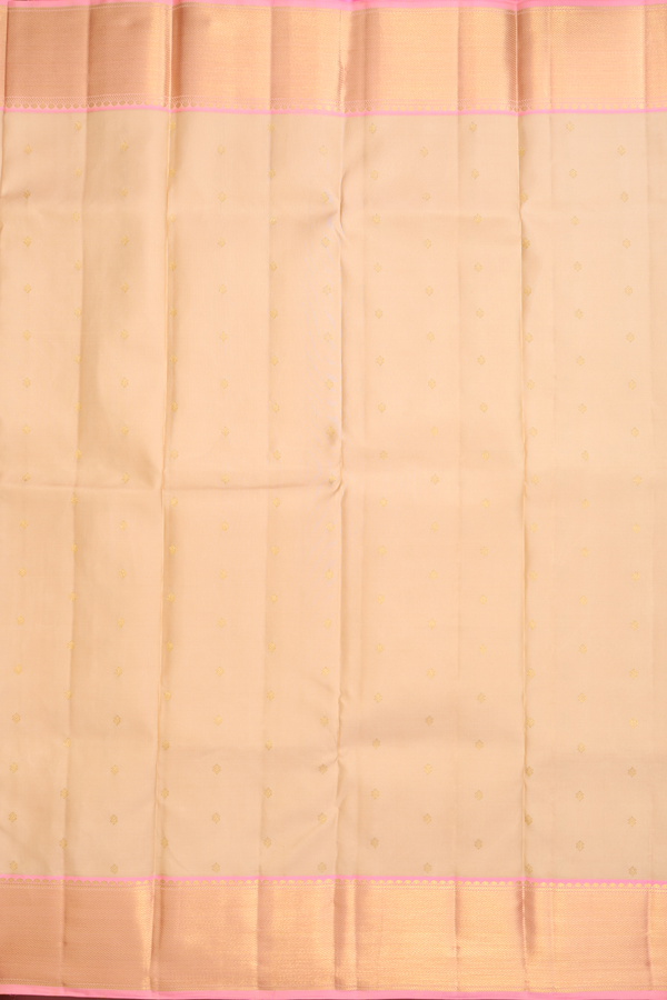 Kanchipuram Silk Saree In Light Tan With Zari Buttis