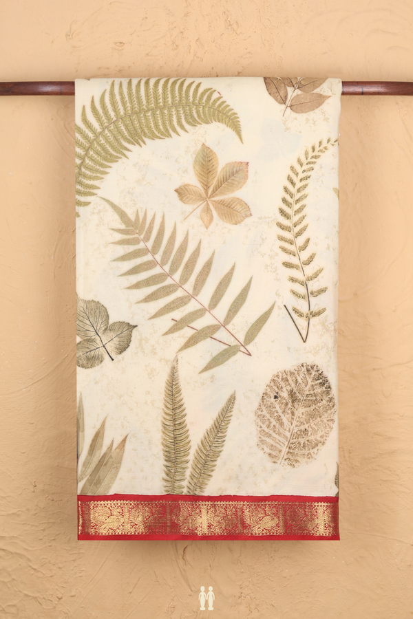 Kanchipuram Silk Saree In Light Yellow With Printed Design