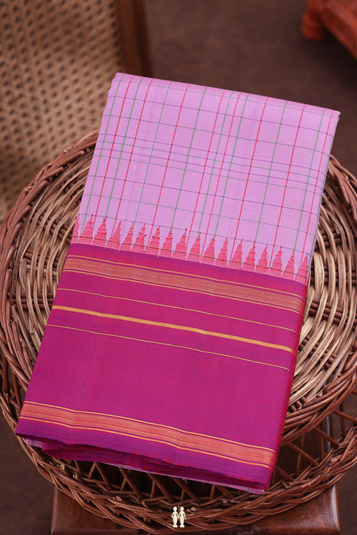 Kanchipuram Silk Saree In Lilac Pink With Checks Design