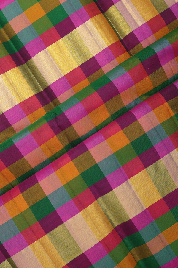 Kanchipuram Silk Saree In Lilac Purple With Checks Border