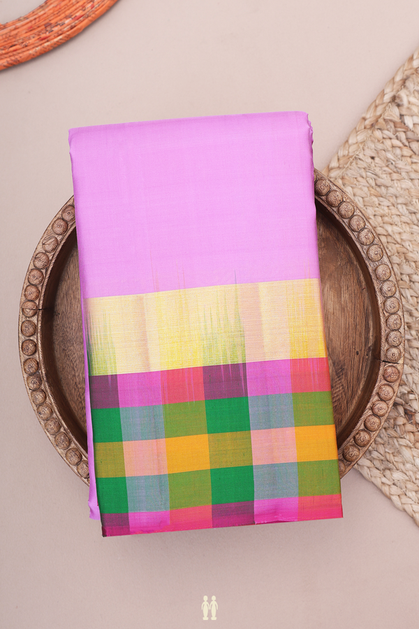 Kanchipuram Silk Saree In Lilac Purple With Checks Border