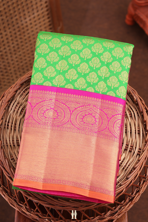Kanchipuram Silk Saree In Lime Green With Brocade Design