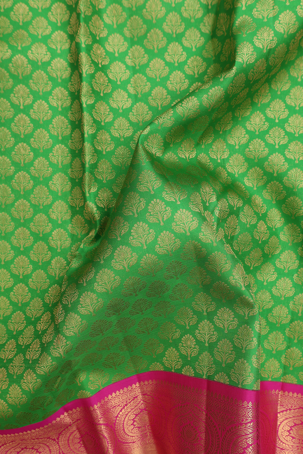 Kanchipuram Silk Saree In Lime Green With Brocade Design