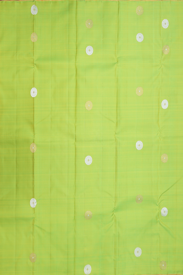 Kanchipuram Silk Saree In Lime Green With Chakram Buttas
