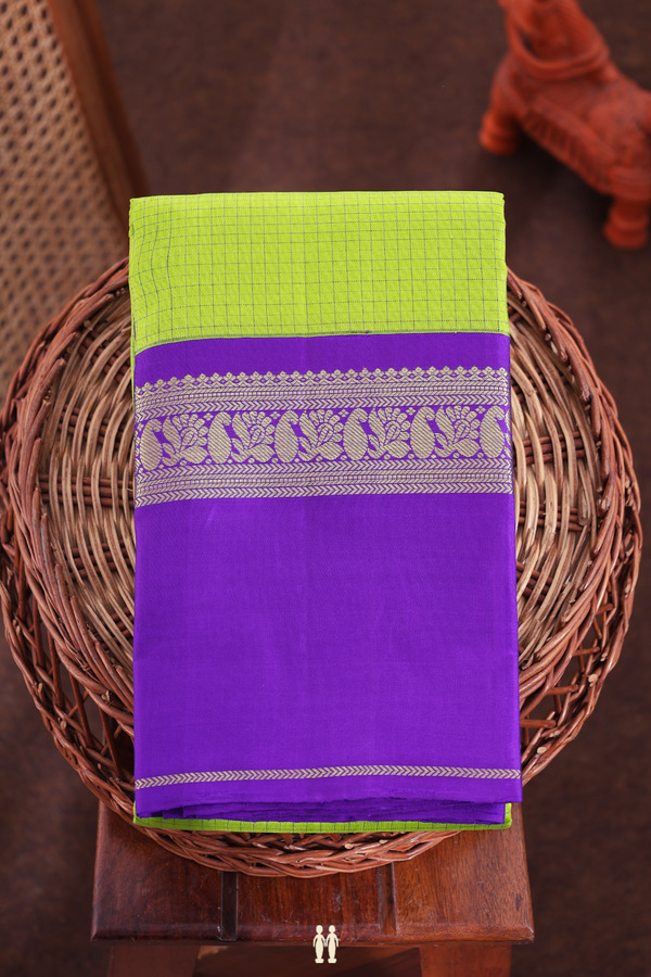 Kanchipuram Silk Saree In Lime Green With Checks Design