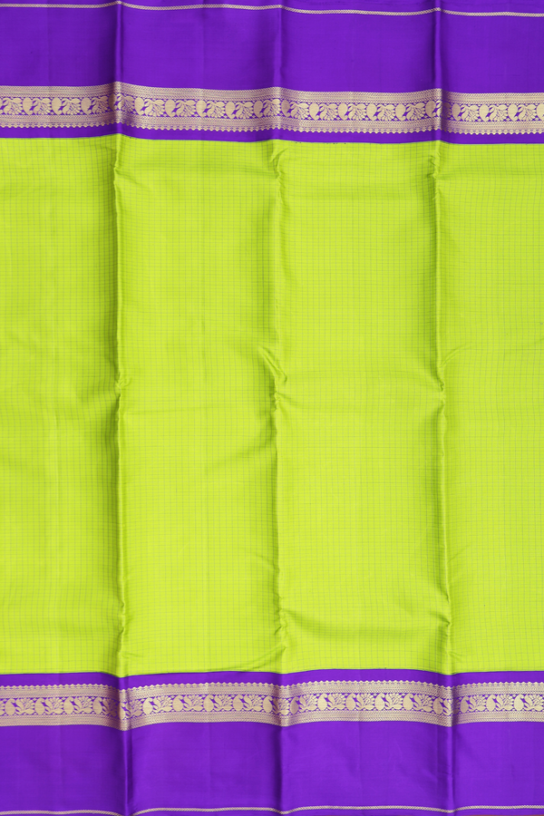 Kanchipuram Silk Saree In Lime Green With Checks Design