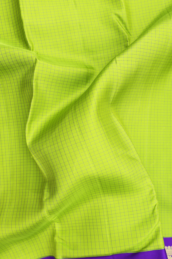 Kanchipuram Silk Saree In Lime Green With Checks Design