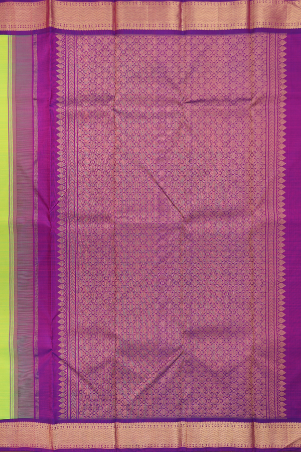 Kanchipuram Silk Saree In Lime Green With Contrast Border